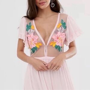 Cleobella Pink Embroidered Maxi Dress